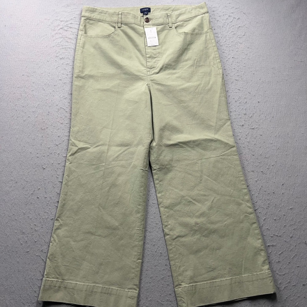 J.Crew Wide Leg Chino Pants Sage Green Linen Blend Size 31 CG408 NEW